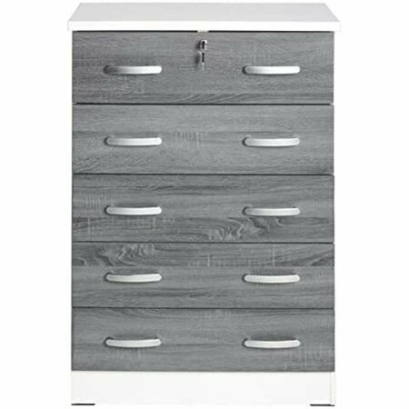 BETTER HOME WC5-Wht-Gry Cindy 5 Drawer Chest Wooden Dresser with Lock, White & Gray WC5-Wht/Gry